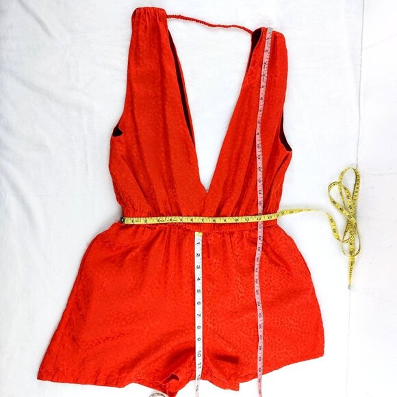 Roseanna Orange Leopard Print Romper 100% Silk Deep V Neck Large EU 40 France - Picture 6 of 8